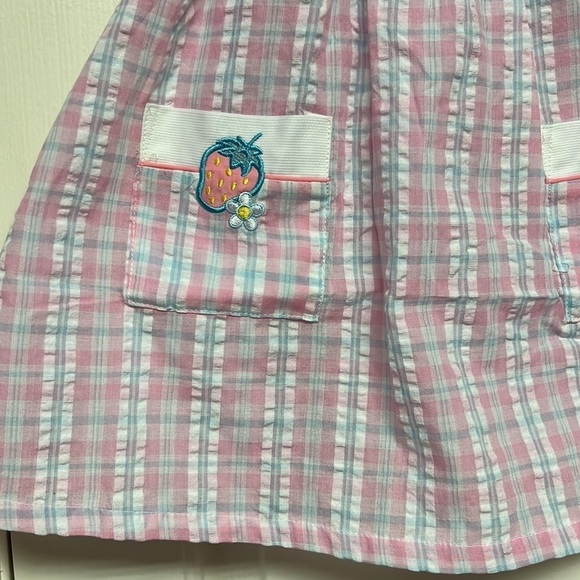 NEW Vintage J & C Toddler Seersucker Pink Blue Strawberry Plaid Collared Dress - Picture 3 of 6